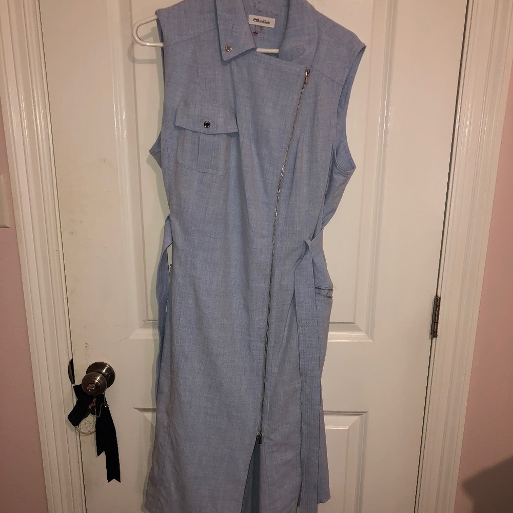 Blue Calvin Klein long sleeveless coat